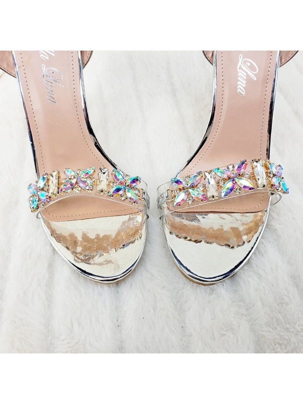 Jeweled Toe Strap High Heel Sandal Shoes Silver - Picture 8 of 10
